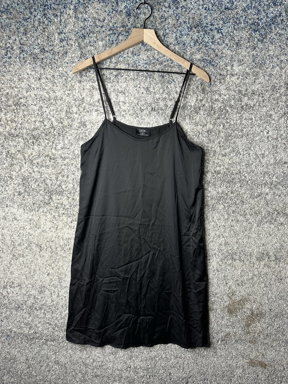 Lala. Chemise Womens Small Black Satin Adjustable Strap Full Slip Dress